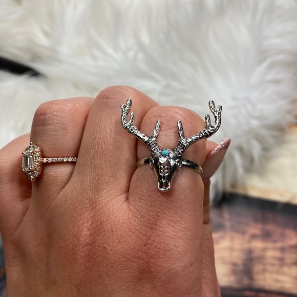 RELISTED Deer Turquoise Adjustable Western Ring - Picture 3 of 5